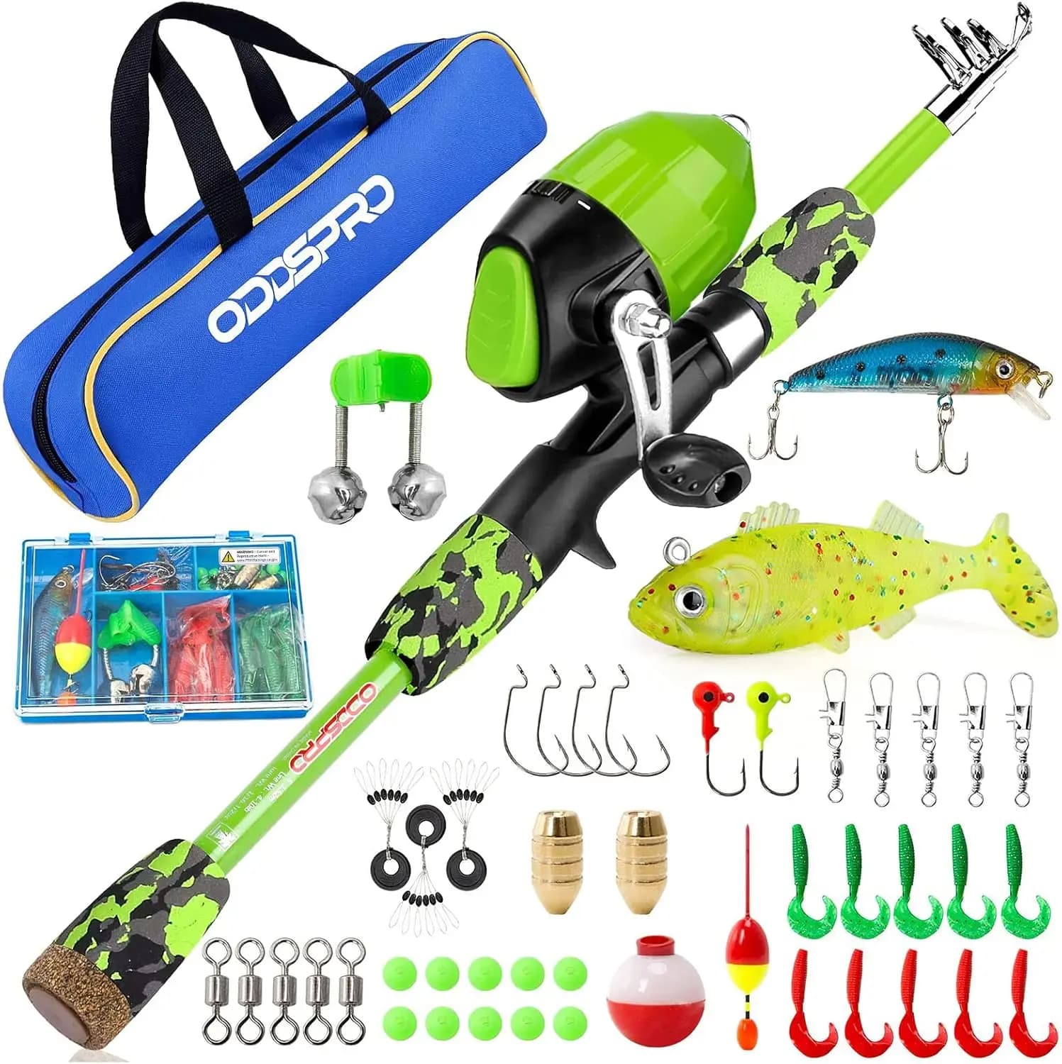 Canna da Pesca per Bambini Rosa, Set Portatile Telescopico con Mulinello e Scatola Porta Attrezzi per Ragazze e Giovani