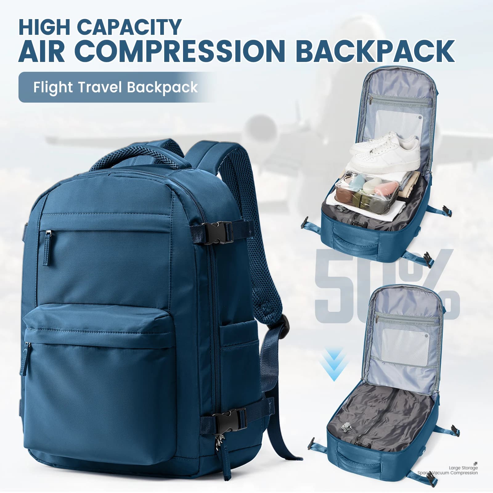 Zaino sottovuoto con pompa Zaino da viaggio Cabina per aereo Borse da viaggio per bagagli a mano da donna, Zaino da lavoro d'affari Zaino casual