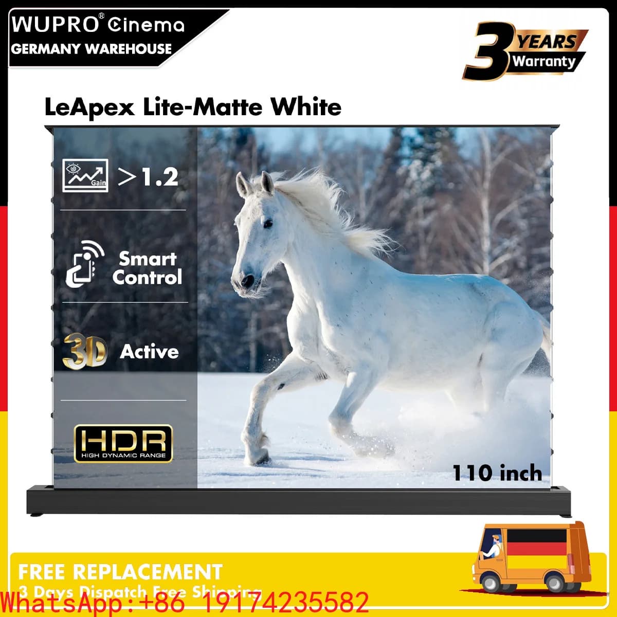 Dropshipping Wupro 110inch PVC Soft Matte White Motorized ALR CLR Projection Screen 16:9 4K UHD Floor Rising Projector Screen