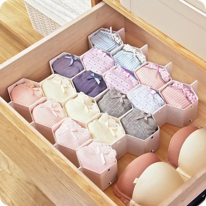 Compartment Drawer Storage, Plastic Organizer Box, Lattice Divider, Honeycomb Nest Underwear Panties Socks, 8 PCs, 16 PCs
