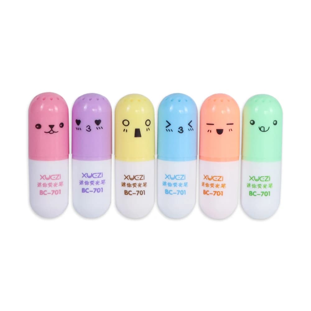 6 pz/lotto capsule evidenziatore pillola vitaminica evidenziare pennarelli colorati bambini cancelleria per bambini materiale scolastico per ufficio