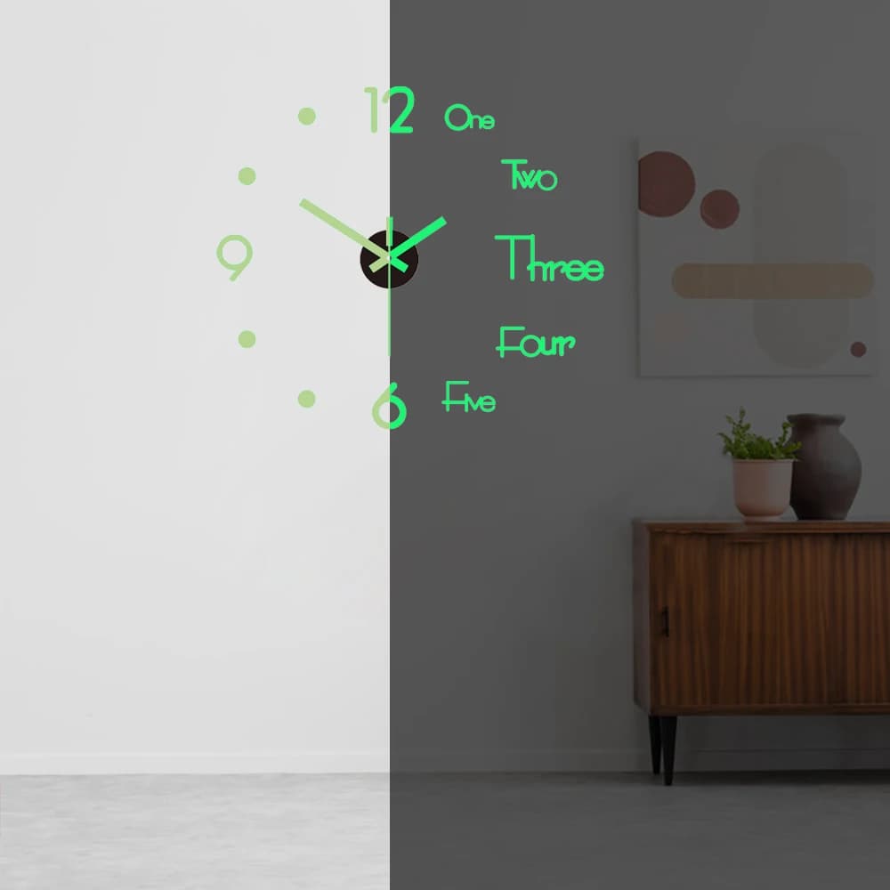Orologio da Parete Senza Cornice in Acrilico 3D Fai-da-Te, Orologio Digitale Luminoso, Adesivi Murali Silenziosi per Soggiorno, Camera da Letto, Ufficio, Decorazione Murale