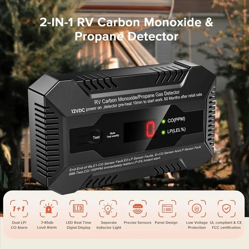ABTD-Rilevatore di perdite di gas propano monossido di carbonio Doppio allarme gas LP/CO per camper e uso domestico-12V DC RV propano