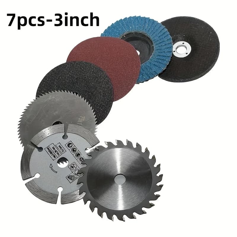 Set di lame per sega circolare Procut da 7 pezzi da 3 pollici con disco abrasivo da 75 mm - Struttura in acciaio resistente, comprese lame per disco per sega a catena, Me