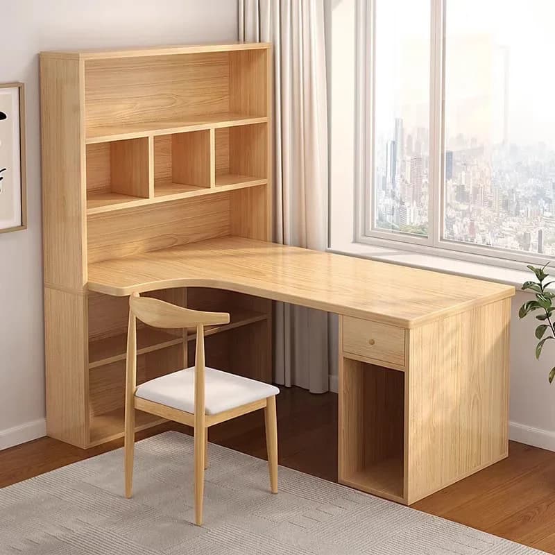 Computer desk L-shaped knee table 55 "desk with 3 drawers and bookshelf, L-shaped large corner desk with storage rack