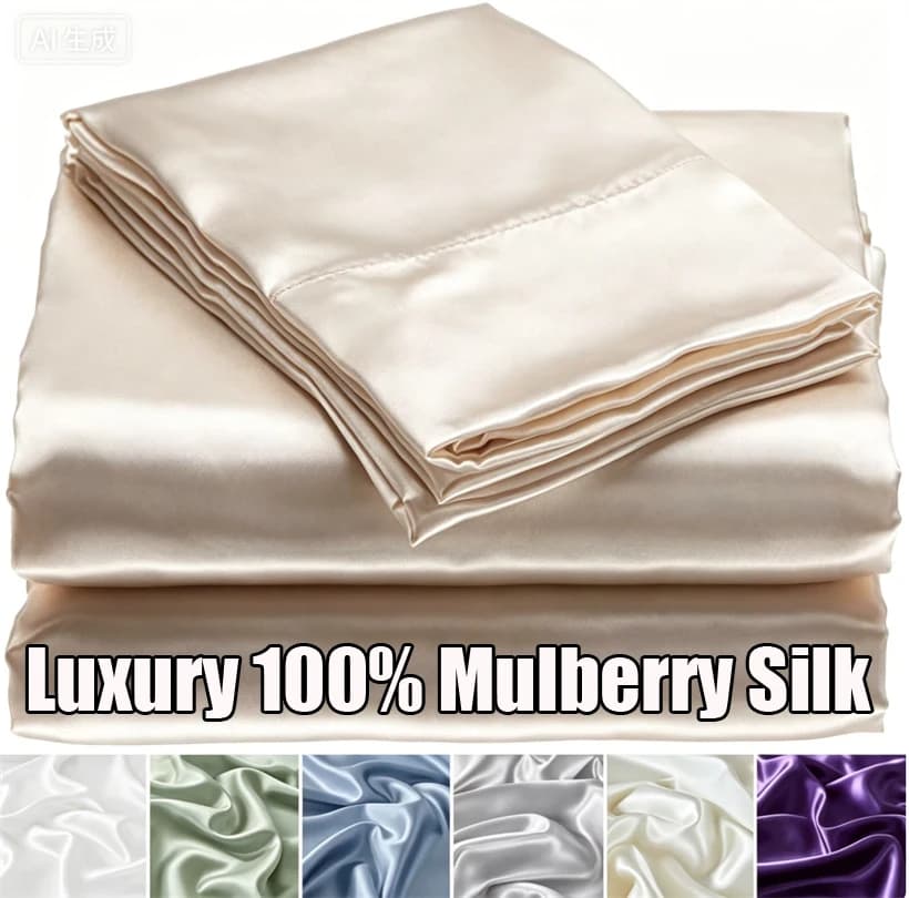 Luxury Mulberry Silk Bed Sheet Set 100% Silk Sheets Set with Fitted Sheet Flat Sheet Pillowcasae For Sensitive Skin Hair Care