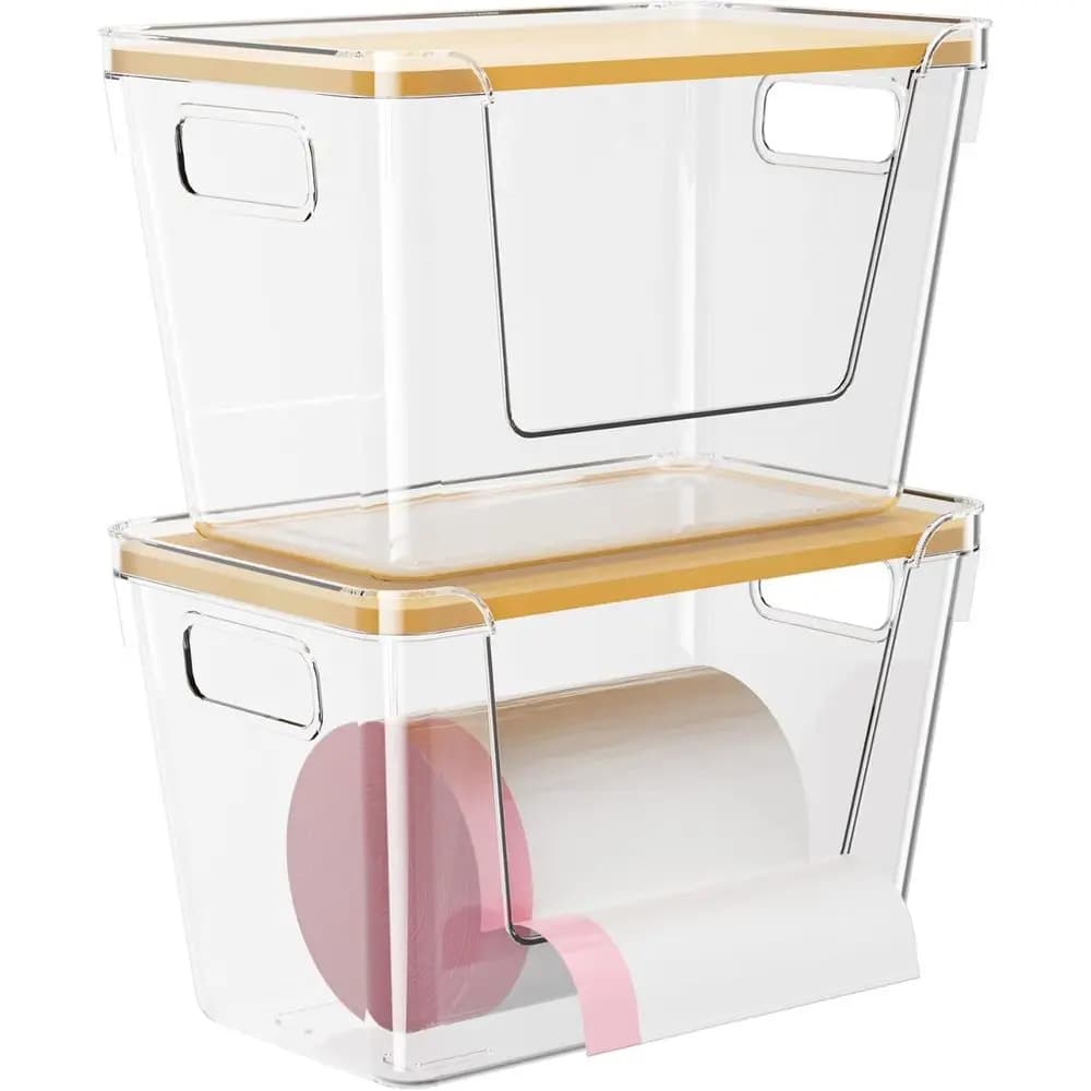 2 Pack Stackable Garbage Holder for 4-33 Gallon Bags, Clear Organizer Bins for Under Sink, Pantry, Kitchen, Laundry, Bathroom