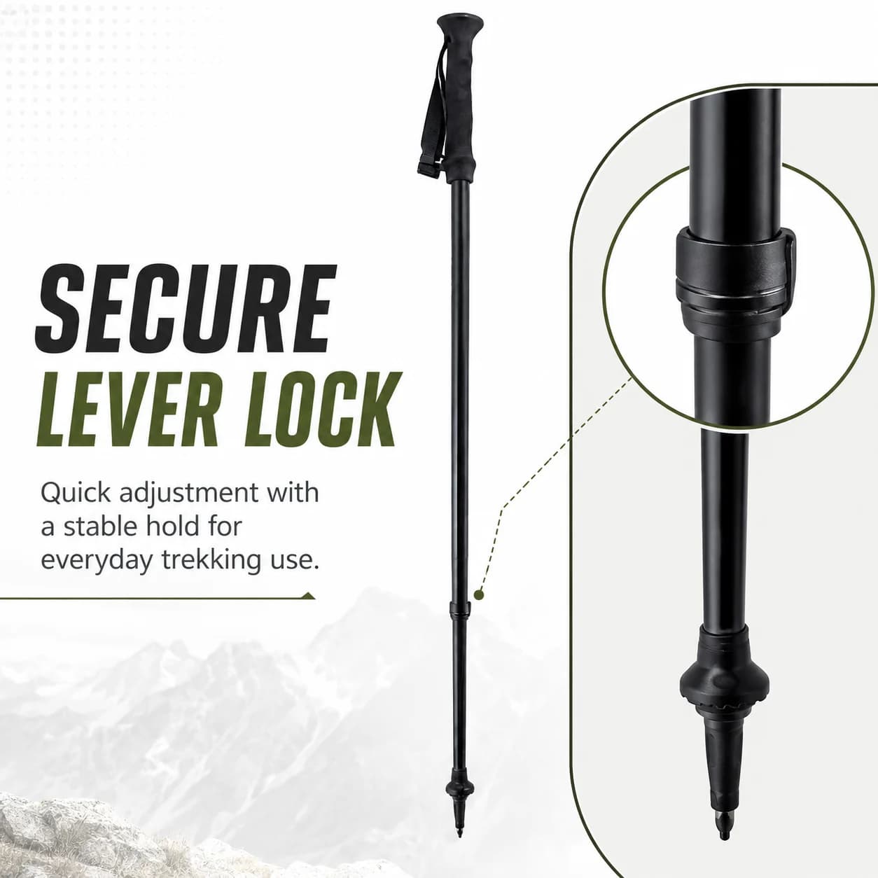 Carbon Fiber Hiking Pole, Lightweight Shock-Absorbing Trekking Stick, EVA Anti-Slip Grip, 3-Section 63-135cm Adjustable, Black