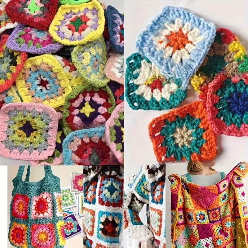 New Arrival Random Color Random Style Handmade Crochet Flower Squares Bright Mixed Colors Embroidered Diy Handmade Patchwork