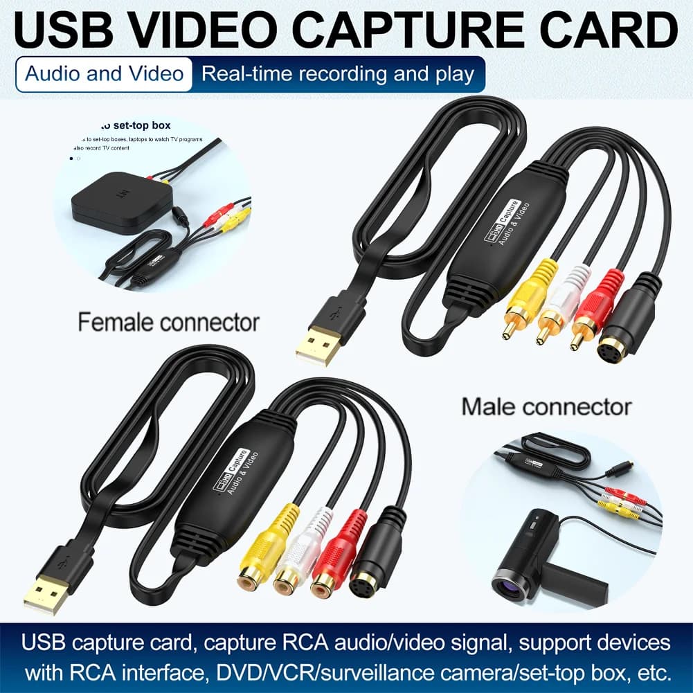 Convertitore da VHS a Digitale, Scheda di Acquisizione Video USB, Adattatore di Acquisizione Audio/Video da USB a AV per PC, Femmina/Maschio