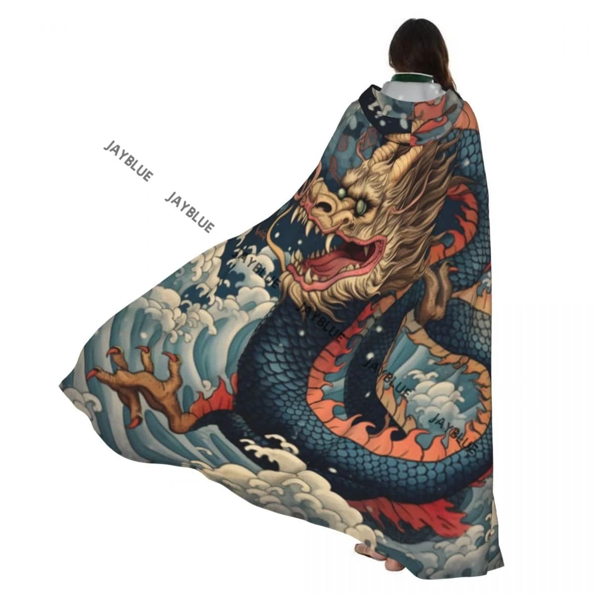 Adult Cloak Cape Hooded Vintage Dragon Pattern Medieval Costume Witch Wicca Vampire Elf Purim Carnival Party
