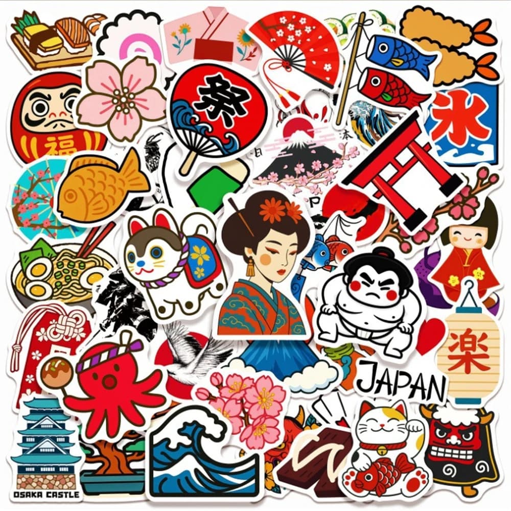 50/100 Japanese Traditional Culture HD Colorful Stickers for Phone, Laptop, Helmet, Car, Bicycle, Skateboard, Decalcomanie Custom Expenses