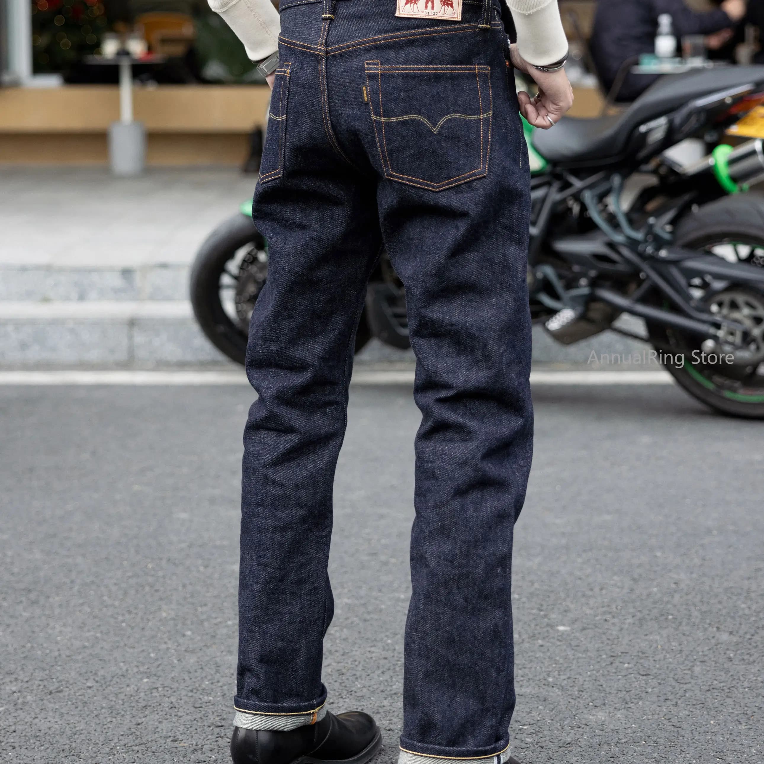 Jeans Slim Fit da Uomo Stile Red Tornado 666, Pantaloni in Denim Grezzo Selvedge Pesante 21OZ