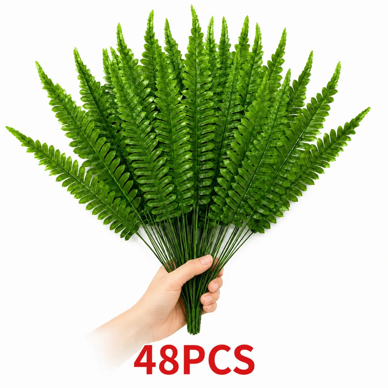 48 Artificial Persian Fern Leaves, Green Fern Foliage, Ideal for Flower Arrangements, Potted Plants, Courtyards