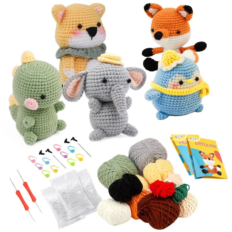 KRABALL Kit animale all'uncinetto fai-da-te con aghi per filati per maglieria a mano bambola di peluche facile per iniziare include accessori per ganci per filati abbastanza
