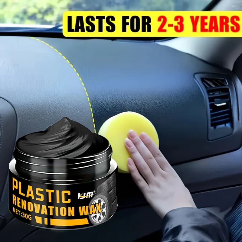KJM Cera per rinnovamento plastica - Restauratore per interni ed esterni auto, schiarente per pneumatici, lucidatura per pelle, riparazione graffi, protezione UV, 30 g