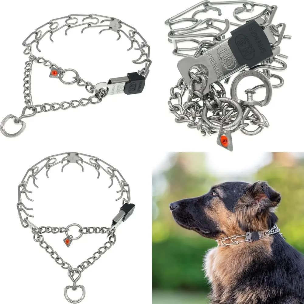 Collare per cani in acciaio inossidabile di fabbricazione tedesca con fibbia a sgancio rapido per cani di piccola taglia, 23 pollici x 3,2 mm
