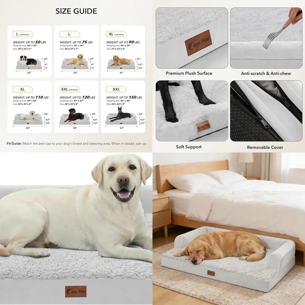 Letto Ortopedico Extra Large per Cani, XL in Schiuma Impermeabile con Rivestimento Rimovibile e Base Antiscivolo, Grigio/Bianco