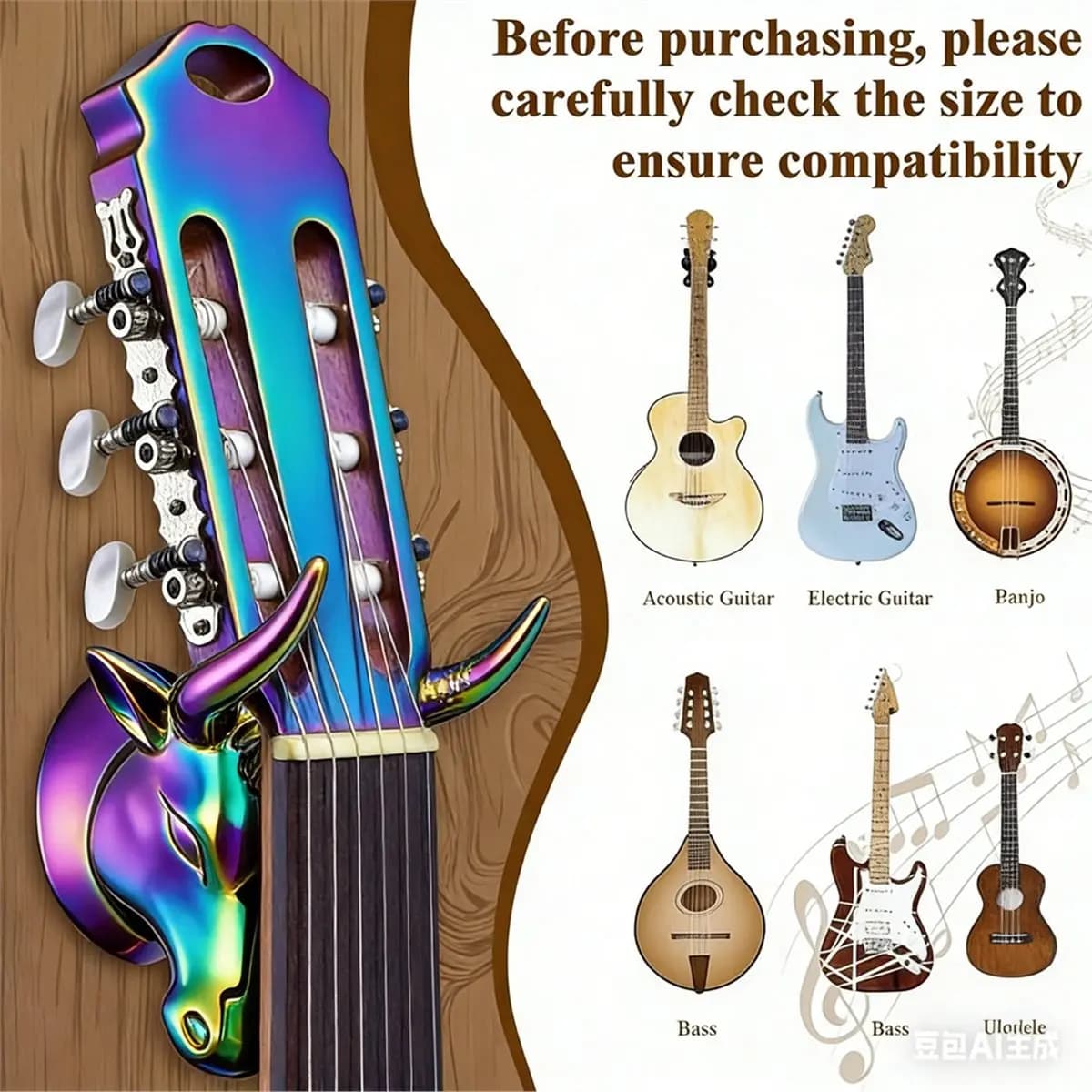 Supporto da Parete per Chitarra (LBER) - Gancio Colorato per Ukulele e Chitarra, Supporto da Parete per Strumenti Musicali