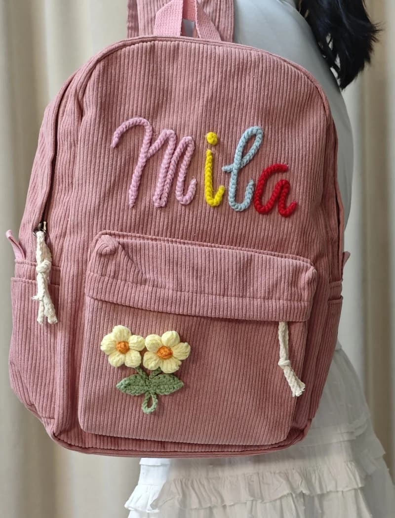 Custom Handmade Corduroy Backpack With Your Name, Casual Backpack, Neutral Classic, Campus Laptop, Super Soft Bag