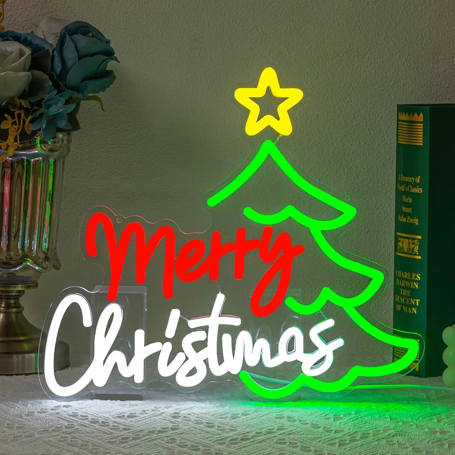 Buon Natale Insegna al neon Albero di Natale Insegna illuminata a LED per bar di casa Decorazioni per feste di Natale Decorazione per la camera dei bambini Regali USB dimmerabili