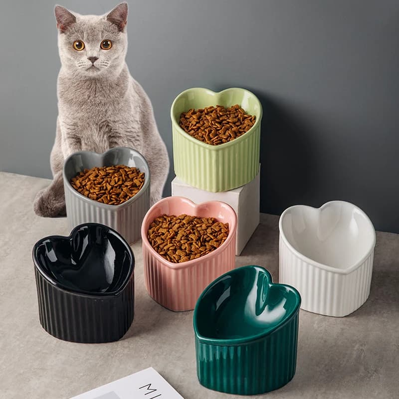 Slanted Ceramic Cat Bowl With Stand - Anti-tip Elevated Cat Food Dish For Neck Protection, Cute Pet Feeding Bowl Dogs JJ3000