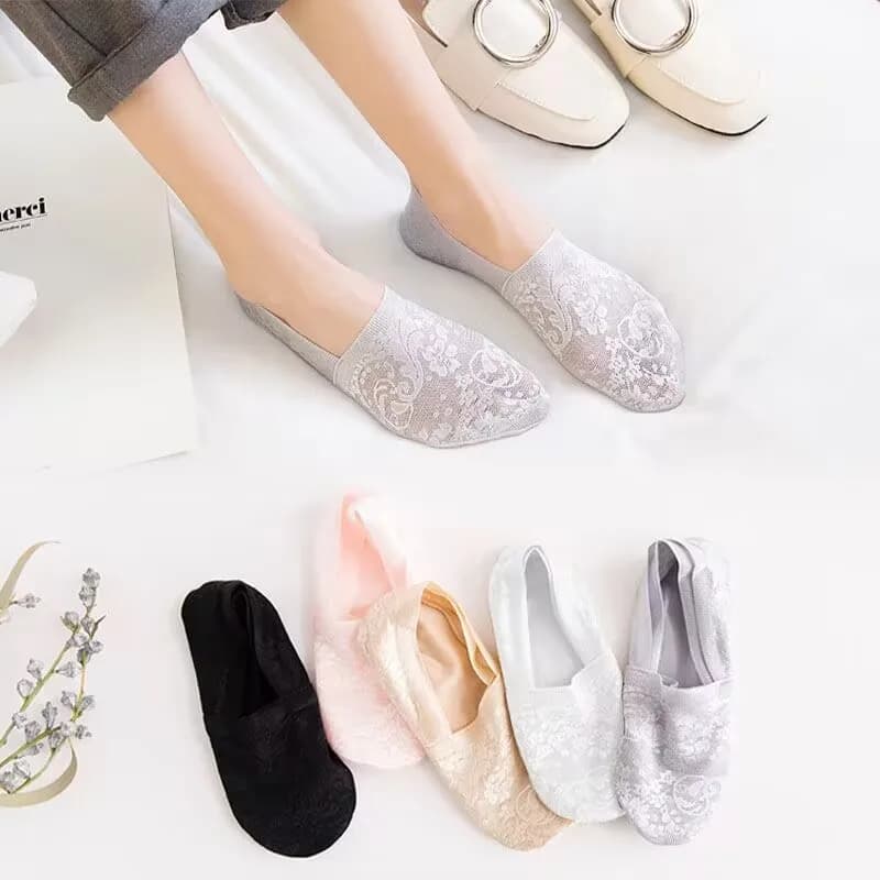 5 paia di calzini estivi da donna alla moda, calzini corti in pizzo con fiori, calzini invisibili antiscivolo alla caviglia, nuovi