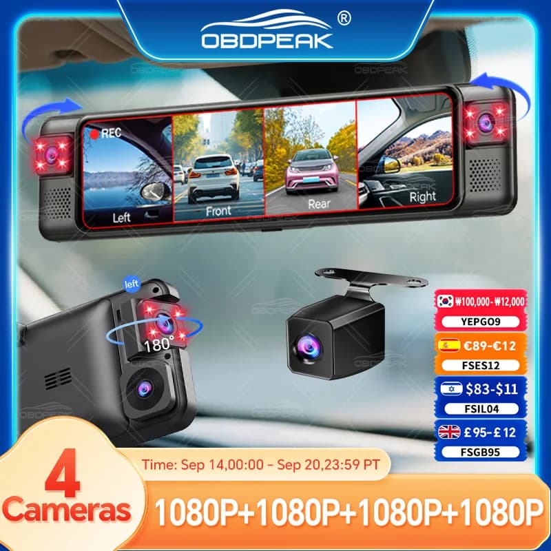 D75 Rearview Mirror FHD 1080P 11" Dash Cam 4CH 360° Record Camera Infrared Night Vision 5G Hz WIFI Video Recorder DVR GPS Track