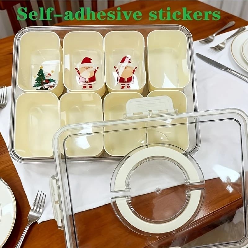 Contenitore portatile per snack da asporto con coperchio e vassoio rimovibile, contenitore per alimenti a 8 scomparti, adatto per picnic estivi