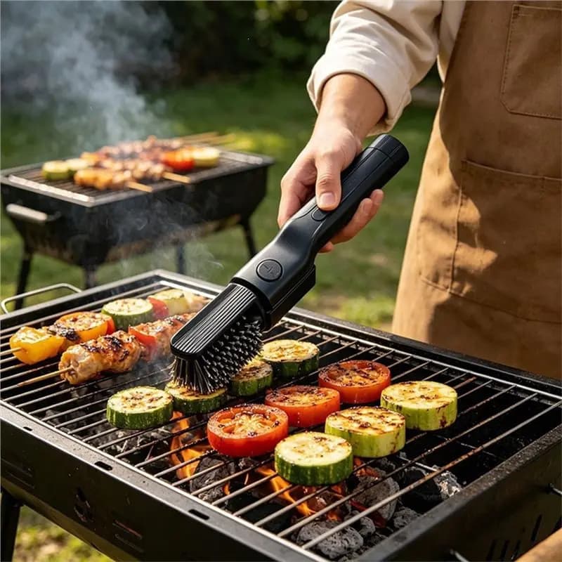 Potente spazzola elettrica rotante per barbecue con testa in acciaio inossidabile 304, ricaricabile, per la pulizia di griglie da esterno.