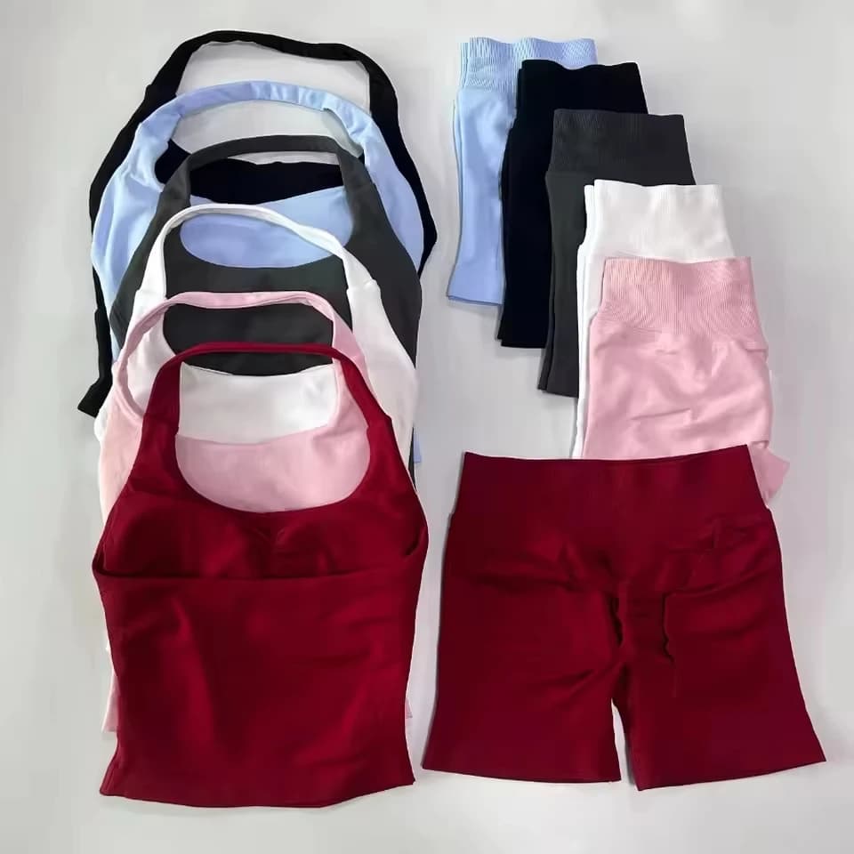 Women's Impact Gym Set Backless Tank Top High Waist Scrunch Shorts Fitness Activewear Seamless Workout Suit