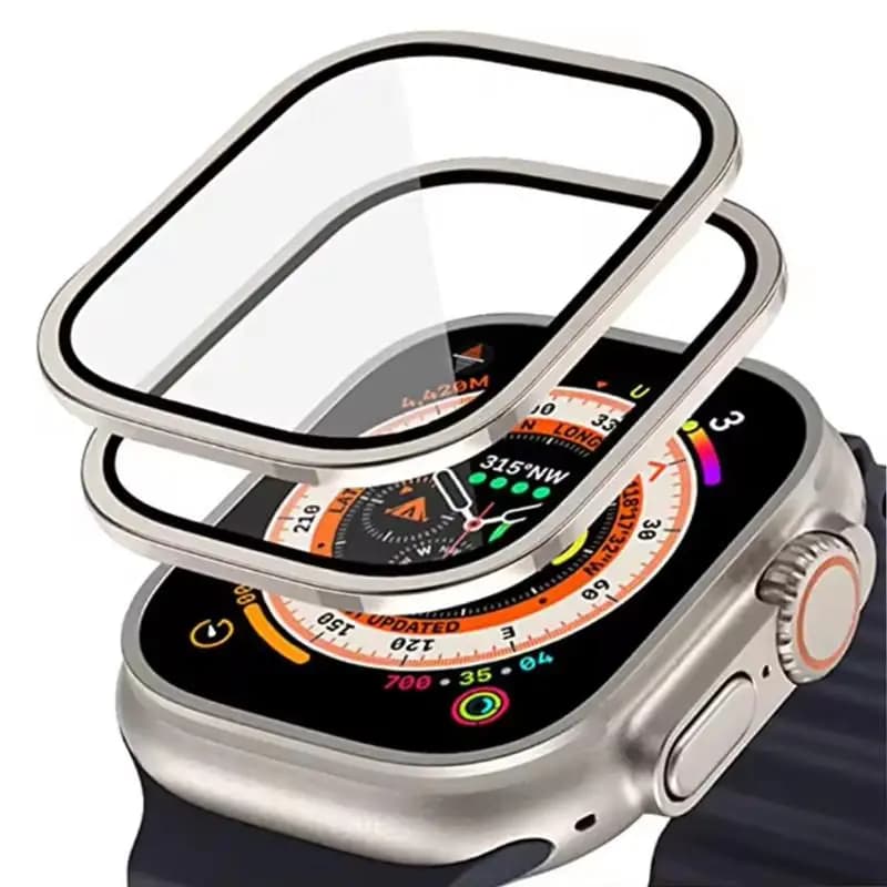 Proteggi schermo paraurti antigraffio in metallo con pellicola completa in vetro temperato HD compatibile per Apple Watch Ultra 3 2 49mm