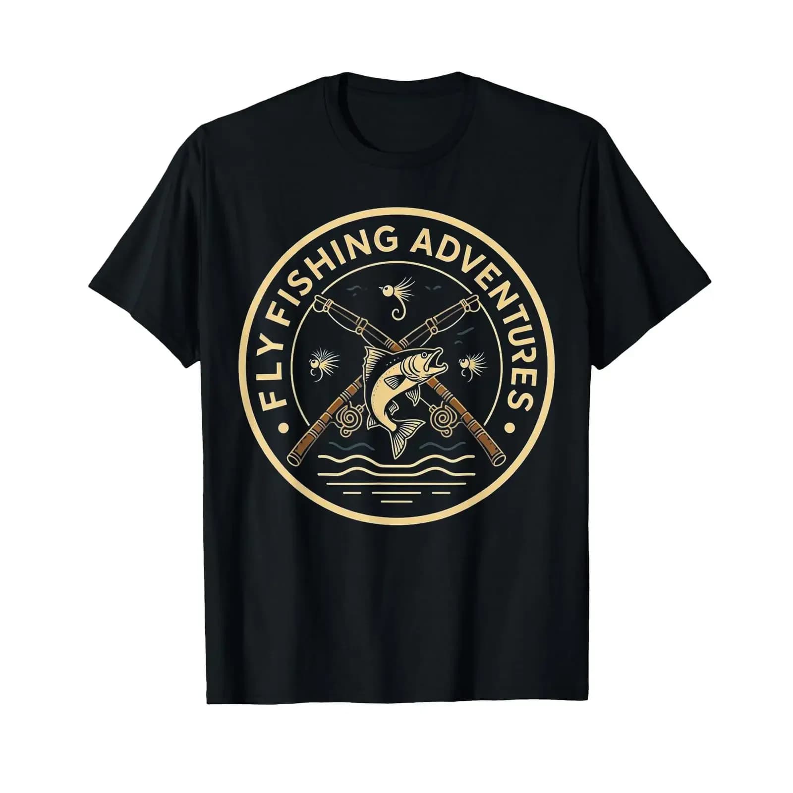 Fly Fishing Adventures Vintage Rod Design T Shirt vintage Washed streetwear Breathable fashion designer clothes Versatile