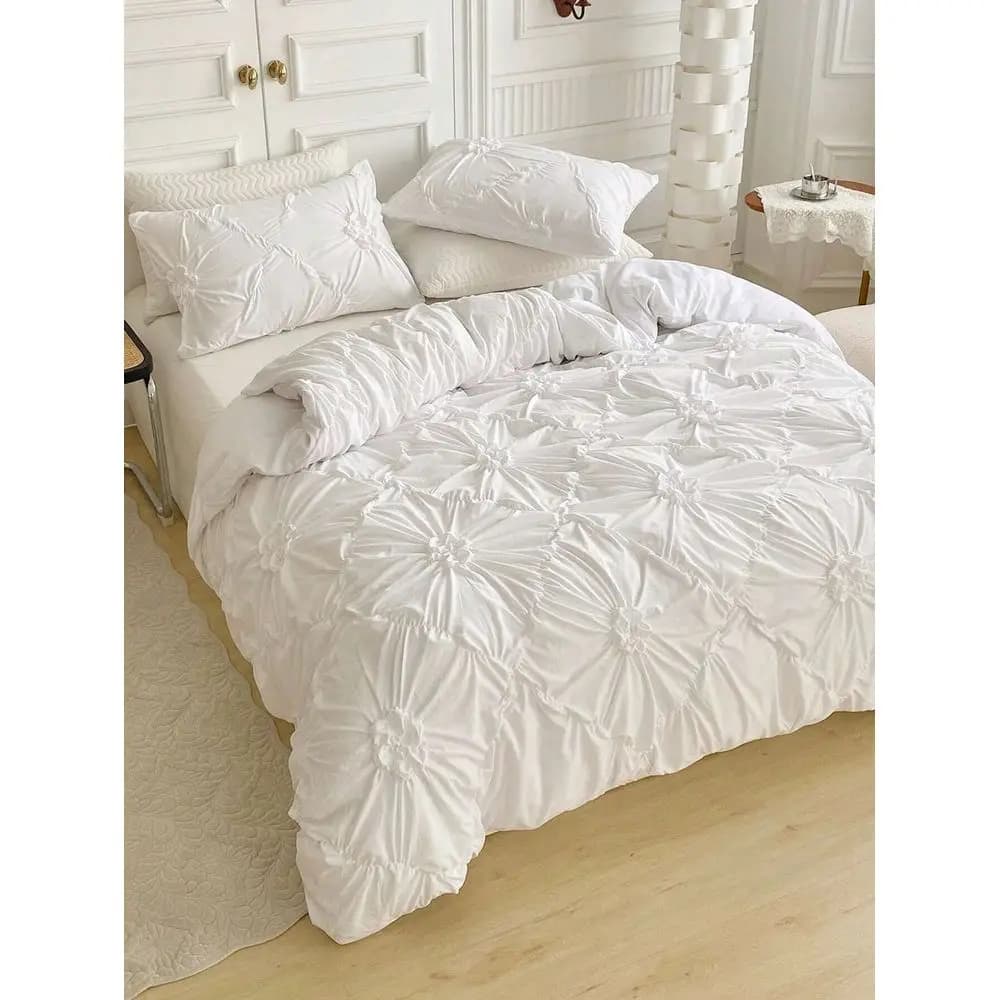 Set copripiumino in chiffon kaki con design a fiori arricciati e federe, set biancheria da letto in poliestere semplice e alla moda, adatto per Al