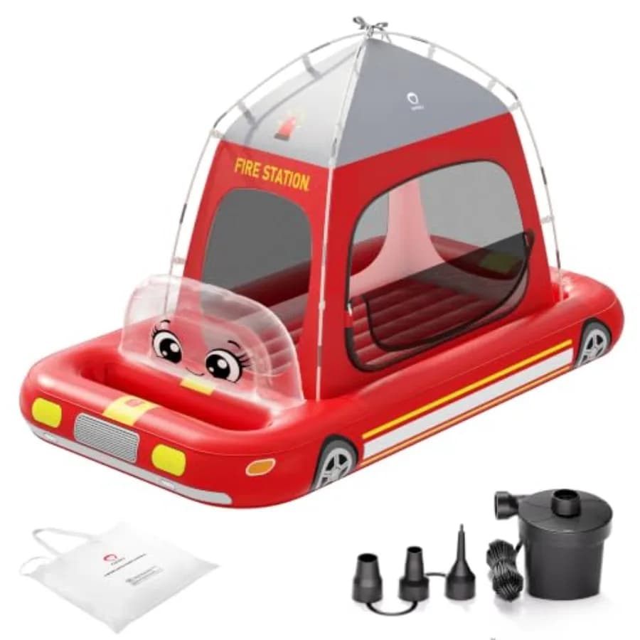 Fire Truck Air Mattress with Tent Pump, Portable Blow Up Mattress for Home, Travel, Camping Parties, Ages 3+