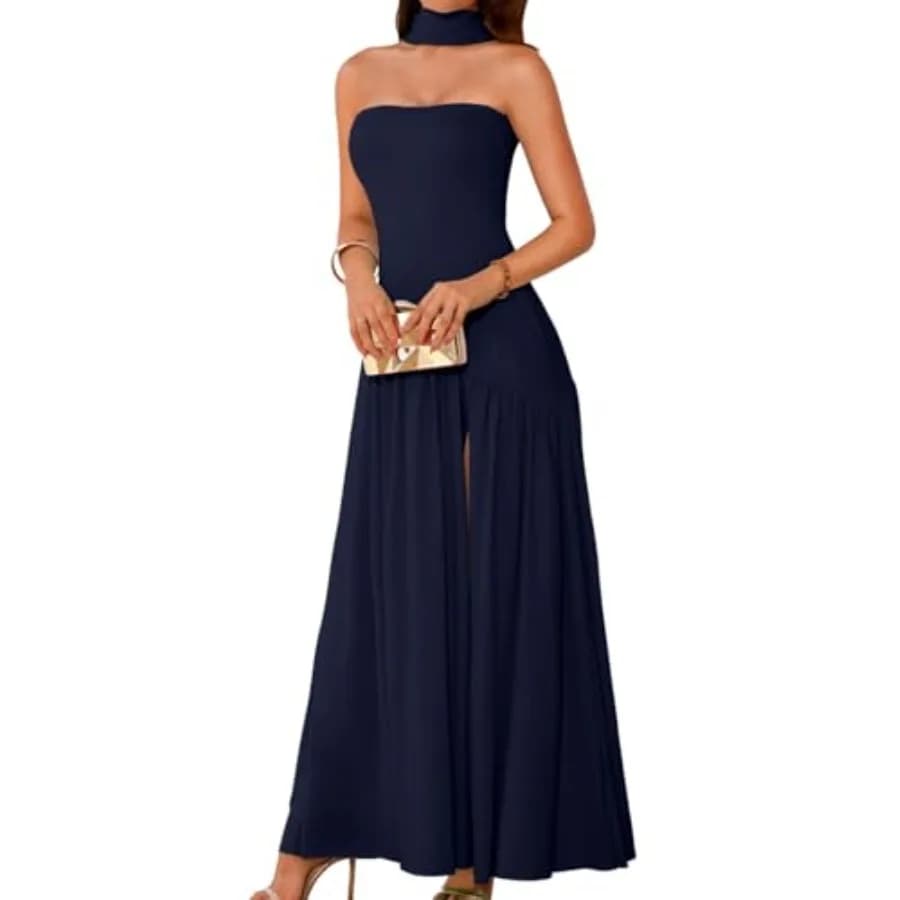 Abito lungo a tubino da donna ChiaoLezhee con sciarpa, vestito formale da ballo con spacco alto e vita bassa, per invitati a matrimoni e cocktail party