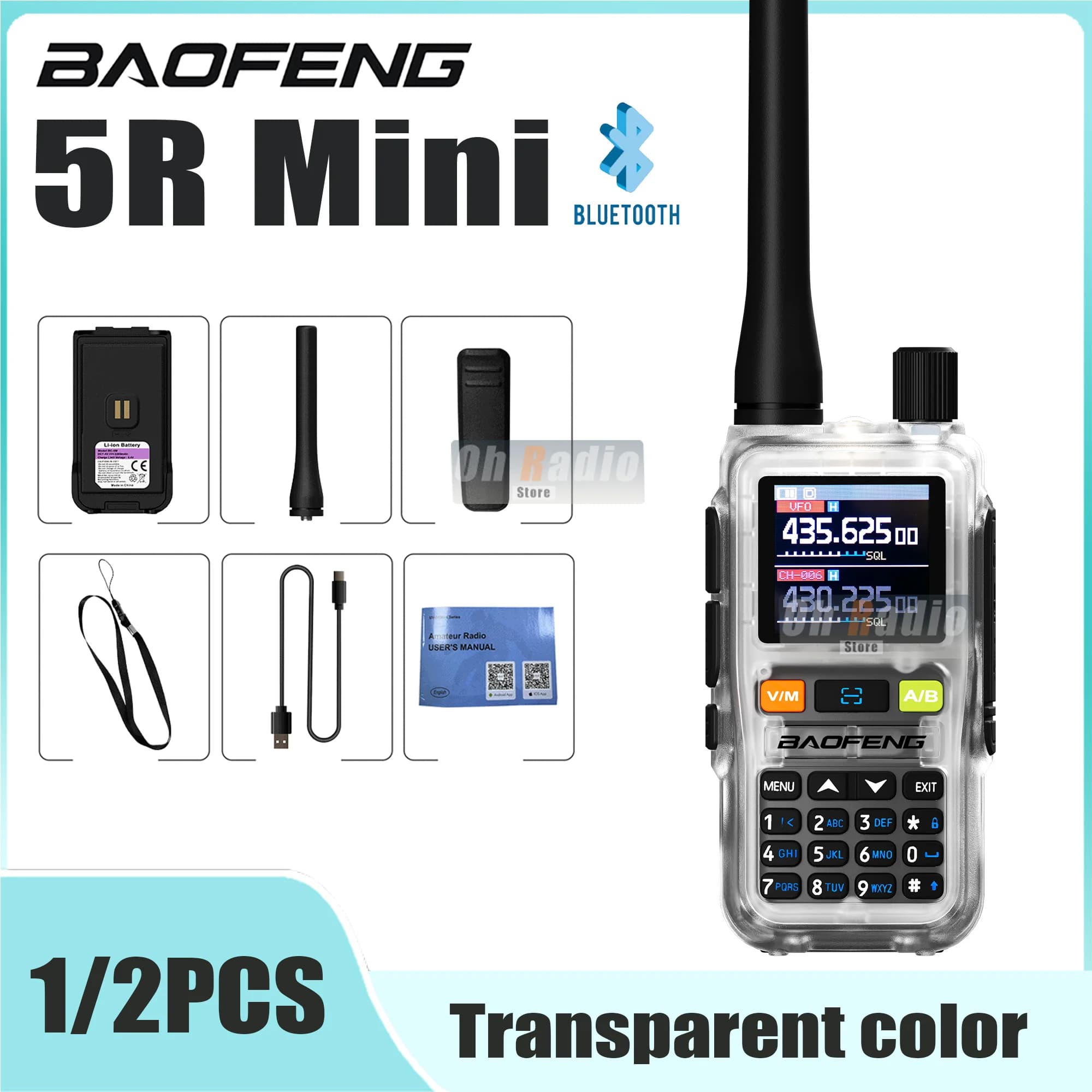 1/2PCS Baofeng UV 5R Mini Walkie Talkie Air Band UHF/VHF 999 canali FM Bluetooth Programmazione Tipo-C Campeggio Ham Radio Aggiornamento 5R