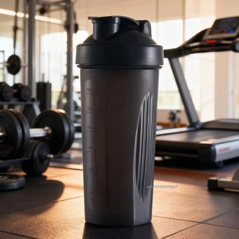 Sports shaker protein bottle with steel ball, mug to shake powder, water bottle, plastic mixing cup, body building exercise bottle