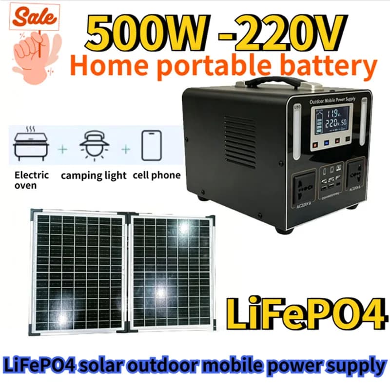 Nuova Stazione di Alimentazione Portatile LiFePO4 da 500W 220V ad Alta Potenza, 45AH, Alimentatore Solare Mobile per Esterni, Accumulatore di Energia per Emergenze Domestiche