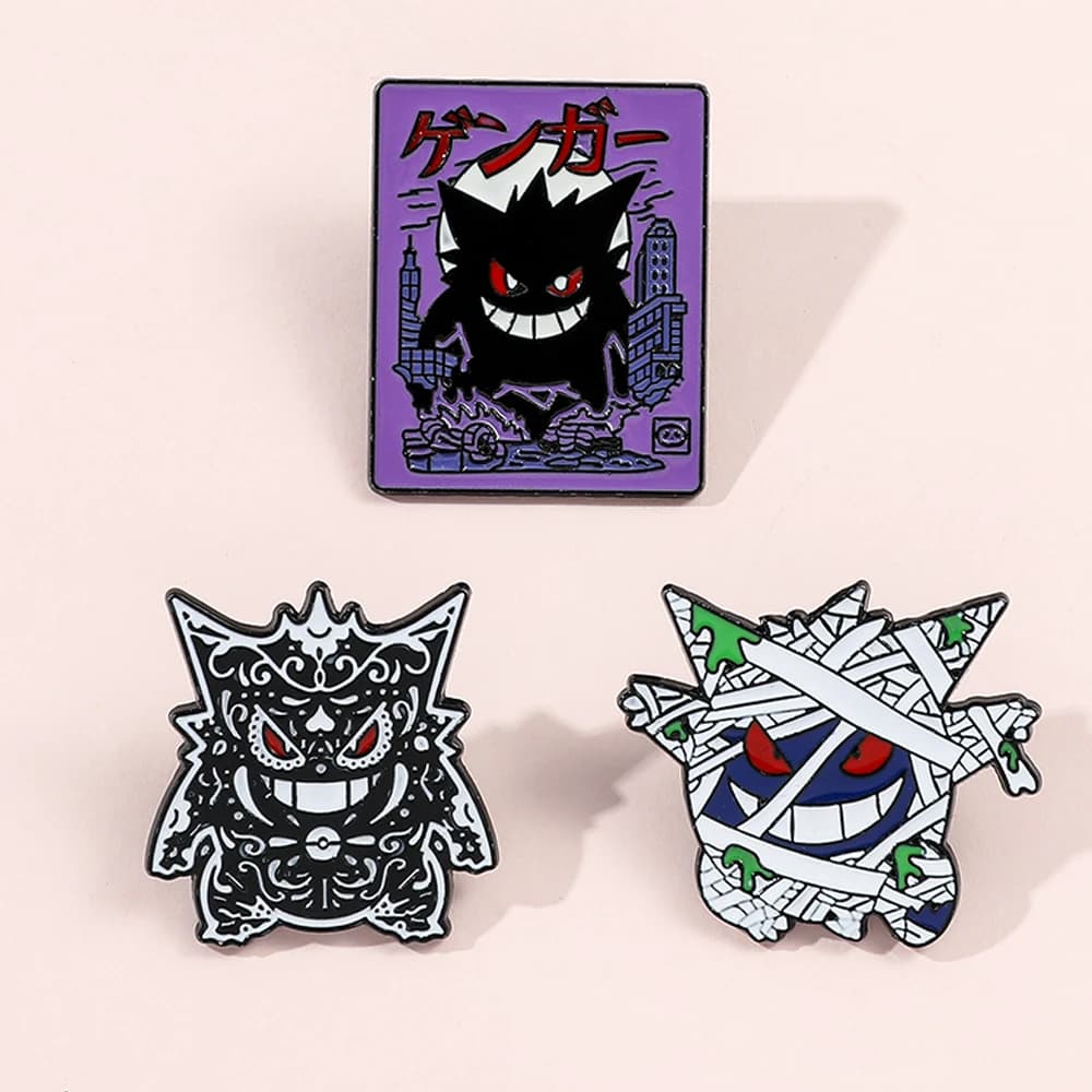 Spilla in metallo smaltata a tema anime, personaggio dei cartoni animati Gengar, distintivo, spilla da borsa, spilla da risvolto, accessorio decorativo Kawaii, regalo