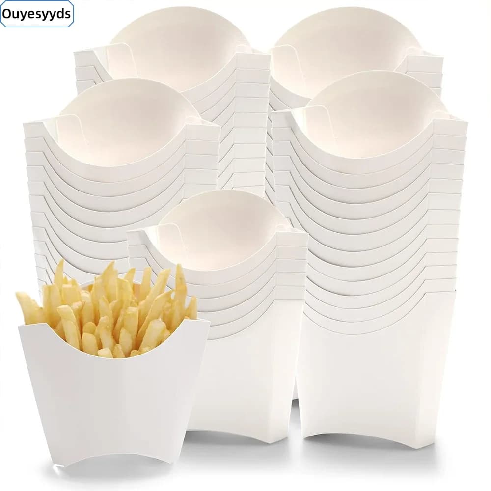 Contenitore per alimenti in carta con scatola per patatine fritte bianche da 100 pezzi per imballaggio di popcorn di pollo fritto