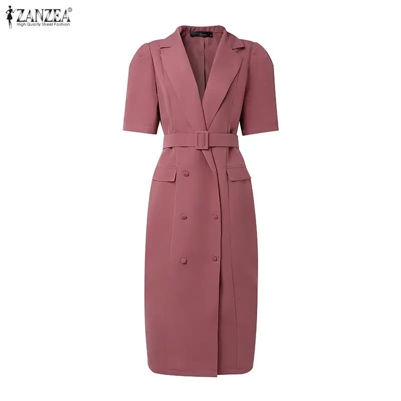 ZANZEA Elegant Office OL Women's Dress with Collar, Court Sleeves, Summer Dress 2026 Casual Tint Unita Streetwear Dress