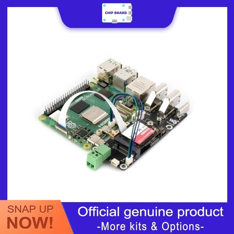 Waveshare PCIe expansion to M.2 for Raspberry Pi 5, double power options, double 4K display support adapter.