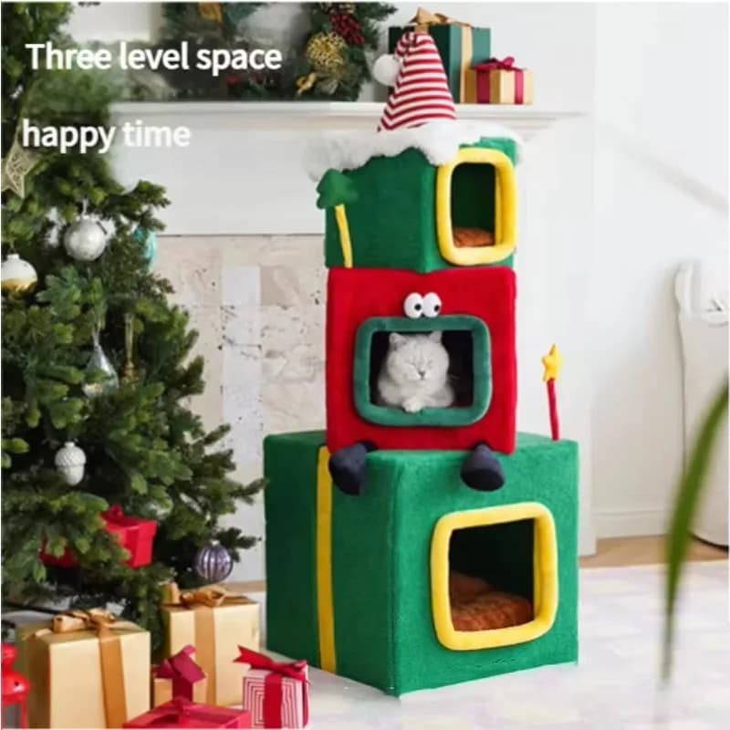Nido per gatti integrato e piattaforma per saltare Struttura da arrampicata non occulente con motivo animale Regalo di Natale per gatti