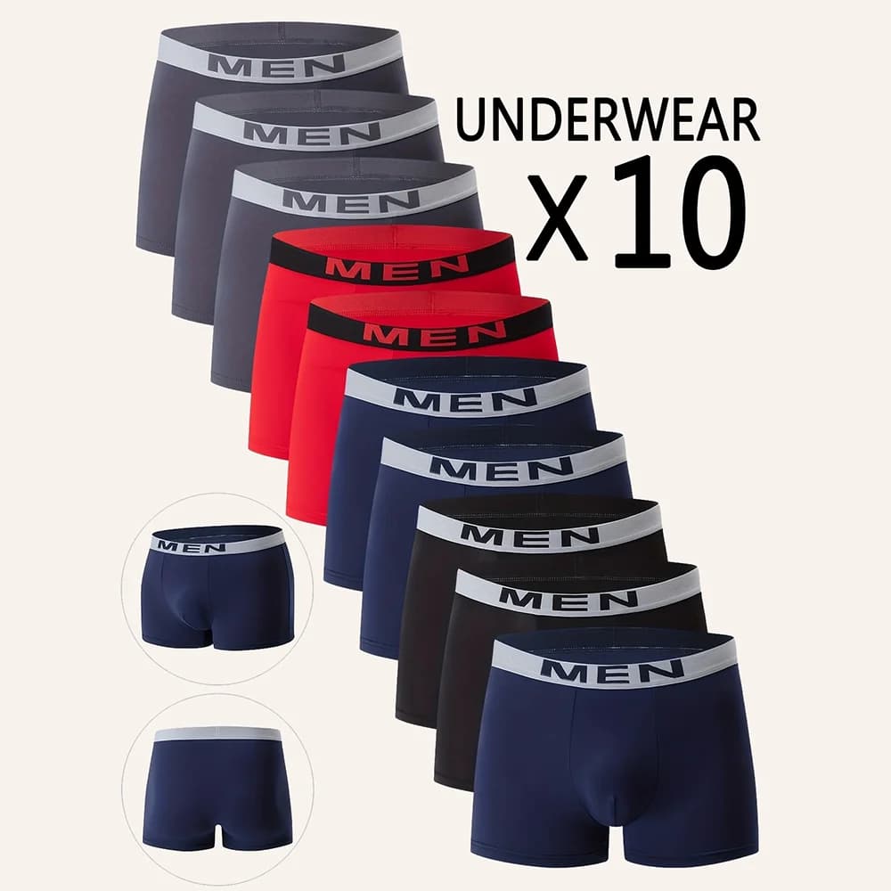 10 Pezzi Nuovi Slip da Uomo Assortiti, per Adolescenti e Adulti, Modello Boyshort, Semplici e alla Moda, Comodi e Altamente Elastici
