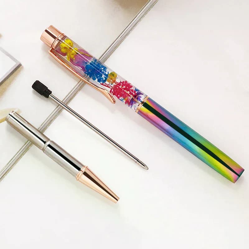 Penna Regalo Creativa con Fiori Secchi Fatti a Mano, Penna a Sfera in Metallo Oliato, Incisione Laser Personalizzata del Logo