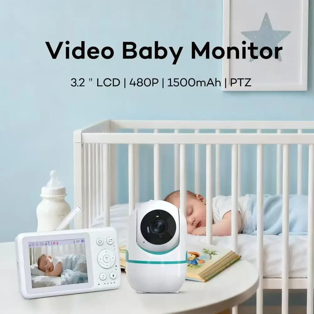 Baby monitor da 3,2 pollici, connessione FHSS sicura da 2,4 GHz, con visione notturna e funzione di allarme, supporta conversazione bidirezionale, 1500 mAh
