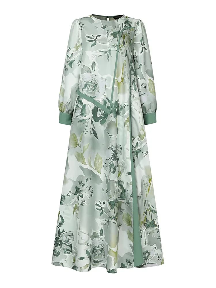 ZANZEA Eid Mubarek Muslim Dress Abaya IsIamic Robe Woman Patchwork Maxi Summer Dress 2025 Elegant Long Sleeve Printed Floral Dress