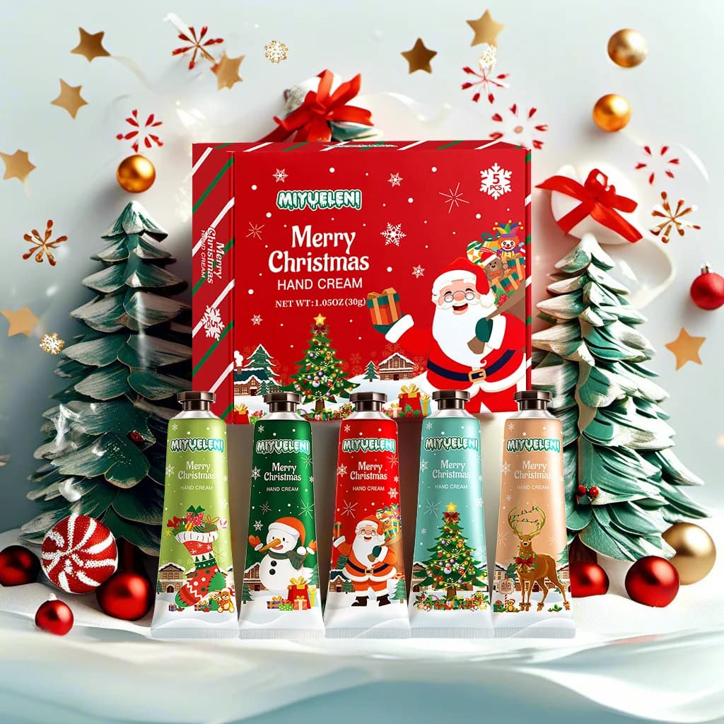 Set regalo di crema per le mani natalizia per beige chiaro e screpolato asciutto, idratazione e nutriente per le mani secche e ruvide, dimensioni da viaggio