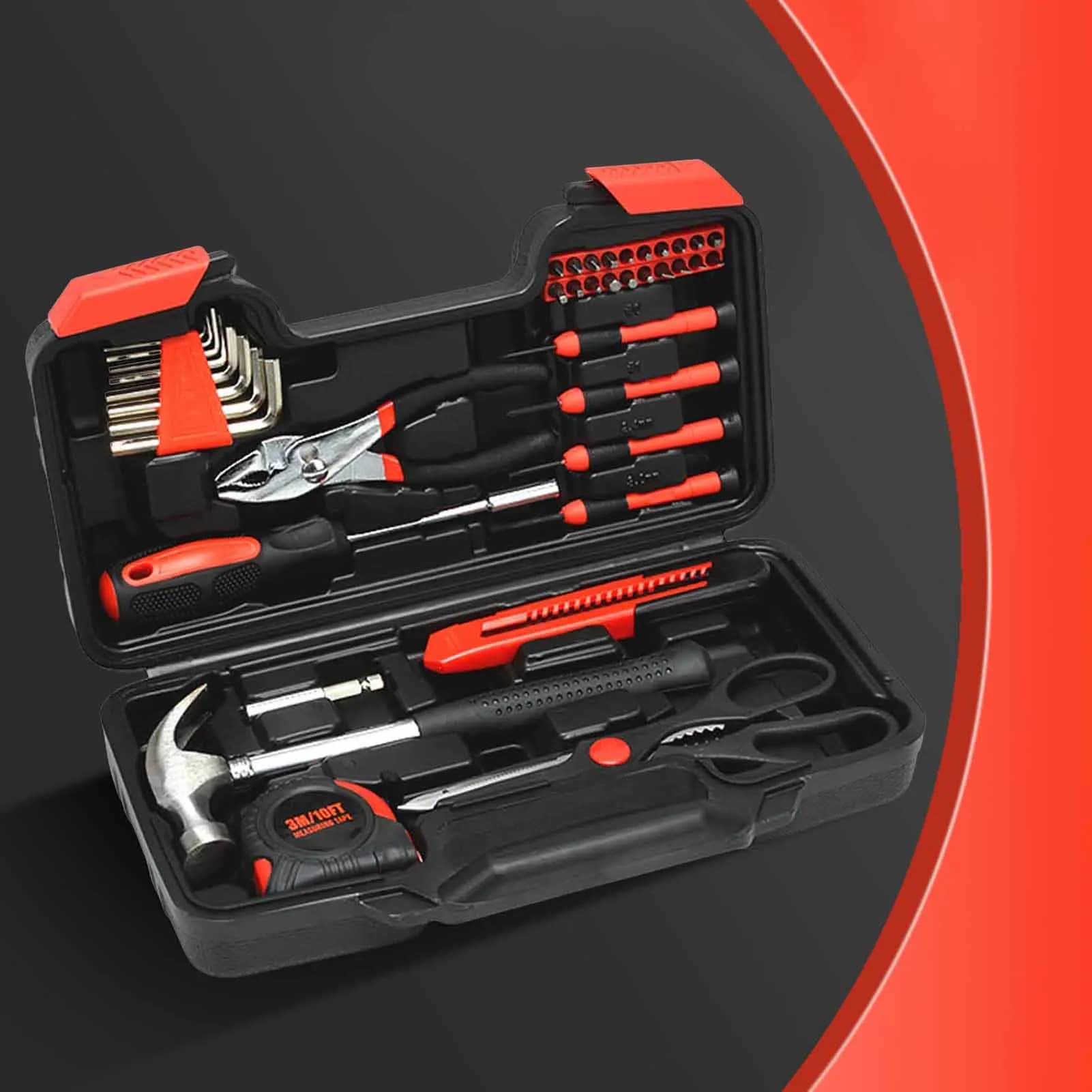 Complete Set of 39 Pieces with Handle, Reinforced Closing Design, Screwdrivers and Tips Set, Suitable for Apartments and Places of Work